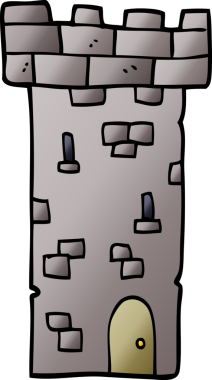 Bir insan tarafından çizilmiş karikatür kale kulesi.