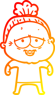 Bir insan tarafından çizilmiş mutlu, yaşlı bir kadının sıcak çizgi çizimi.