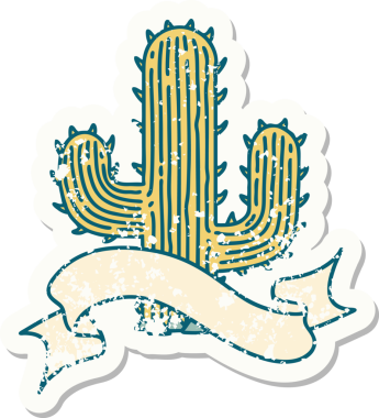 Bir insan tarafından çizilmiş bir kaktüsün bayrağıyla eski bir etiket.