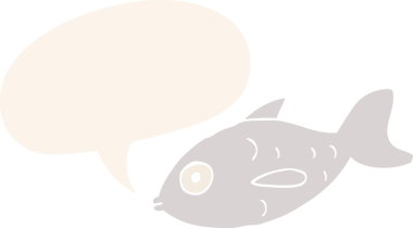 bir insan tarafından çizilmiş, konuşma baloncuklu çizgi film balığı.