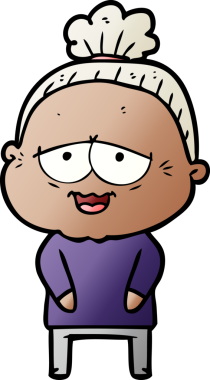 Bir insan tarafından çizilmiş mutlu yaşlı kadın çizgi filmi.