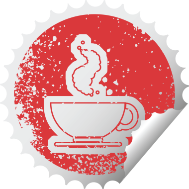 Bir insan tarafından çizilmiş sıcak bir fincan kahvenin sıkıntılı çıkartma simgesi.