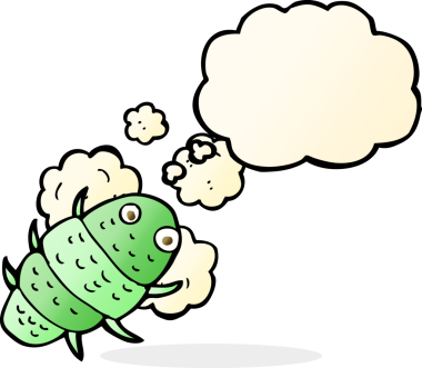 Bir insan tarafından çizilmiş düşünce baloncuklu çizgi film böceği