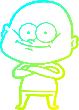 Bir insan tarafından çizilmiş, kel bir adamın soğuk çizgi çizimi.