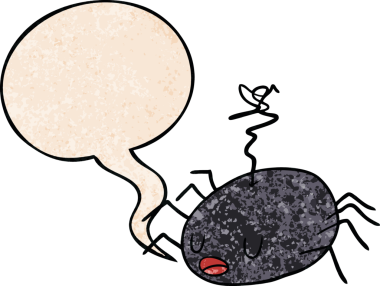 Bir insan tarafından çizilmiş eski dokuda konuşma baloncuğu olan cadılar bayramı örümceği çizgi filmi.