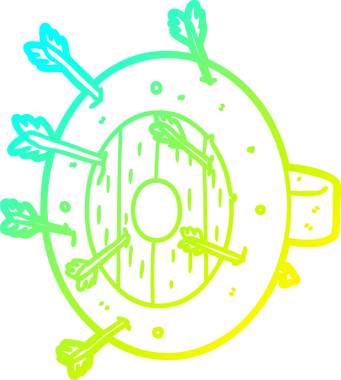 Bir insan tarafından çizilmiş oklarla dolu bir kalkanın soğuk eğimli çizgisi.