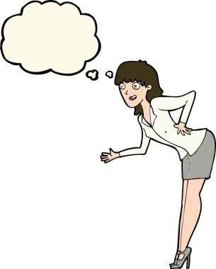 Bir insan tarafından çizilmiş düşünce baloncuğuyla açıklama yapan bir iş kadını.