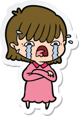 Bir insan tarafından çizilmiş ağlayan bir çizgi film kızına ait etiket.