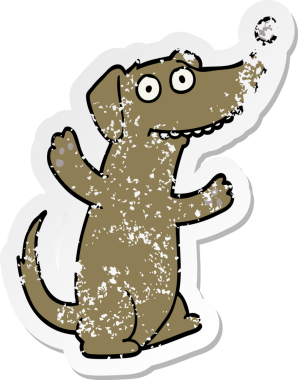 Bir insan tarafından çizilmiş bir karikatür köpeğinin sıkıntılı çıkartması.