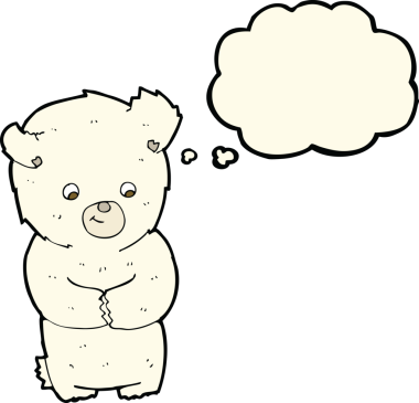 Bir insan tarafından çizilmiş düşünce baloncuklu şirin kutup ayısı.