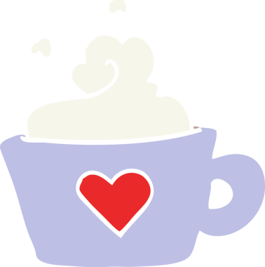 Bir insan tarafından çizilmiş düz renkli bir kahve fincanı.