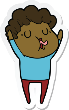 Bir insan tarafından çizilmiş şarkı söyleyen bir çizgi film karakterinin çıkartması.