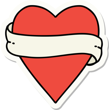 Bir insan tarafından çizilmiş geleneksel bir kalp ve bayrak stili dövme çıkartması.