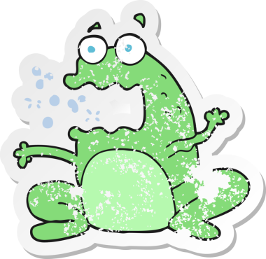 Bir insan tarafından çizilmiş geğiren kurbağanın gerilmiş çıkartması.