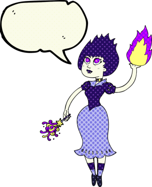 El yazısıyla çizilmiş çizgi roman konuşma balonu vampir kız bir insan tarafından çizilmiş ateş topu.