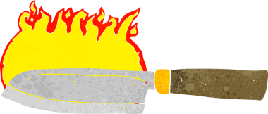 Bir insan tarafından çizilmiş, yanan mutfak bıçağı.