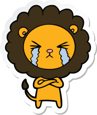 Bir insan tarafından çizilmiş ağlayan bir aslanın çıkartması.