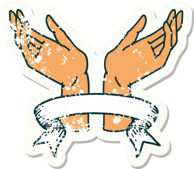 Bir insan tarafından çizilmiş açık el pankartlı eski bir etiket.