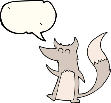 Bir insan tarafından çizilmiş serbest konuşma balonu çizgi filmi küçük kurt.