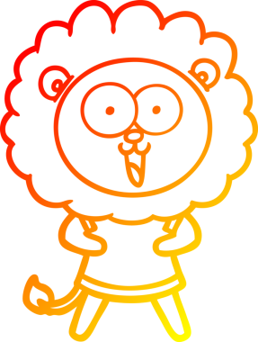 Bir insan tarafından çizilmiş mutlu çizgi film aslanının sıcak çizgi çizimi