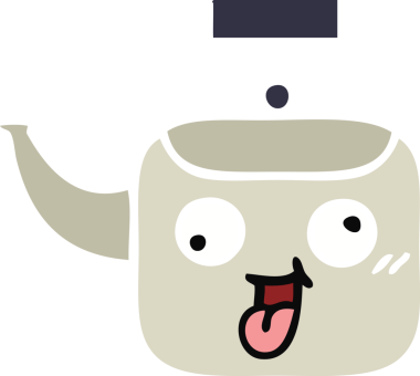 Bir insan tarafından çizilmiş bir çaydanlığın düz renkli retro karikatürü