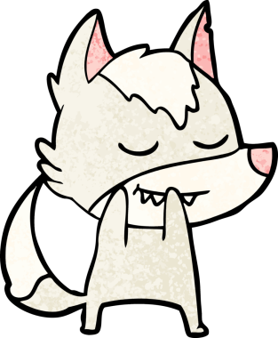 Bir insan tarafından çizilmiş gülen bir kurt.