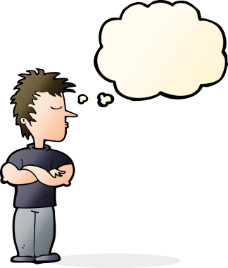 Bir insan tarafından çizilen düşünce baloncuğuyla dinlemeyi reddeden çizgi film adamı.