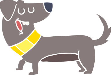 Bir insan tarafından çizilmiş düz renkli çizgi film köpeği.