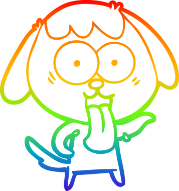 Gökkuşağı gradyan çizimi. Bir insan tarafından çizilmiş şirin bir köpek çizimi.