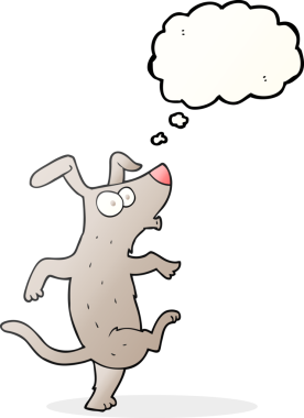 Bir insan tarafından çizilmiş serbest çizim balon karikatür dans köpeği.