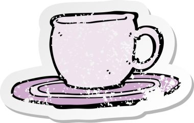 Bir insan tarafından çizilmiş karikatür çay fincanının gerilimli yapıştırması.