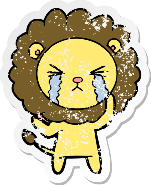 Bir insan tarafından çizilmiş ağlayan bir aslanın dertli çıkartması.