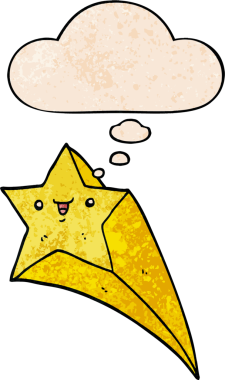 Bir insan tarafından çizilmiş grunge desenli düşünce baloncuğu olan çizgi film yıldızı.