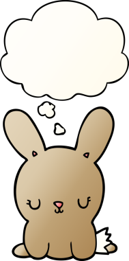 Düşünce baloncuğu olan sevimli çizgi film tavşanı bir insan tarafından çizilmiş.