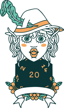 Retro Dövme Tarzı Elf Ozanı Bir insan tarafından çizilmiş doğal yirmi zar atışıyla