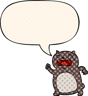 Çizgi roman tarzında konuşma balonu olan çizgi film kedisi bir insan tarafından çizildi.