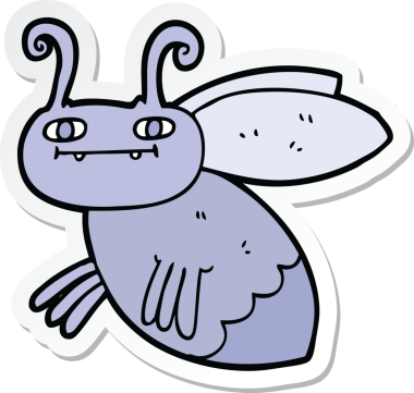 Bir insan tarafından çizilmiş bir karikatür böceğinin etiketi