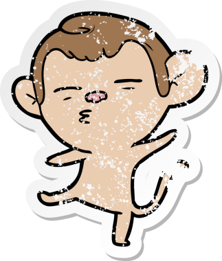 Bir insan tarafından çizilmiş şüpheli bir maymunun sıkıntılı çıkartması.