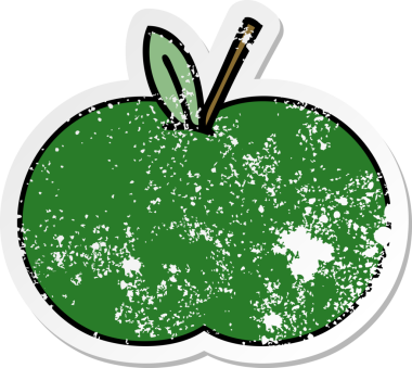 Bir insan tarafından çizilmiş tatlı, sulu bir elmanın sıkıntılı çıkartması.