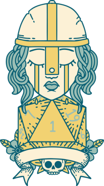 Retro Dövme Tarzı Ağlayan İnsan Dövüşçüsü Bir insan tarafından çizilmiş doğal bir D20 zarıyla