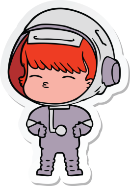 Bir insan tarafından çizilmiş meraklı bir astronotun çıkartması.