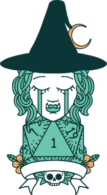 Retro Dövme Tarzı Ağlayan Yarı Ork Cadı Karakteri Bir insan tarafından çizilmiş doğal bir rulo