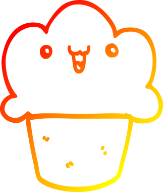 Yüzü insan tarafından çizilmiş bir çizgi film kekinin sıcak çizgi çizimi