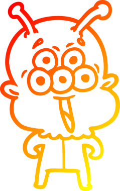 Bir insan tarafından çizilmiş mutlu çizgi film uzaylısının sıcak çizgi çizimi