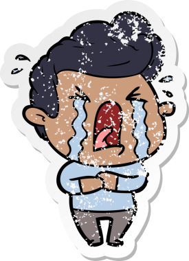 Bir insan tarafından çizilmiş ağlayan bir karikatür çıkartması.