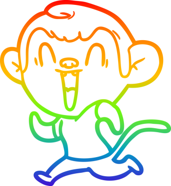 Gökkuşağı gradyan çizgi çizimi bir insan tarafından çizilmiş gülen maymun