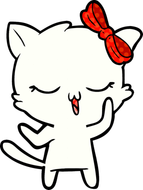 Bir insan tarafından çizilmiş kafasında yay olan çizgi film kedisi.