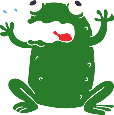 Bir insan tarafından çizilmiş karikatür geğiren kurbağa.