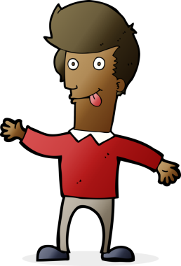 Çizgi filmci bir insan tarafından çizilmiş dili dışarı çıkarıyor.