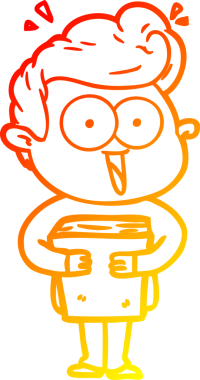 Bir insan tarafından çizilmiş kitabı olan bir çizgi film karakterinin sıcak çizgi çizimi